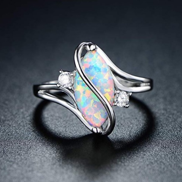 Rose & White Gold Plated,  opal & fire opal ring - Picture 4 of 5
